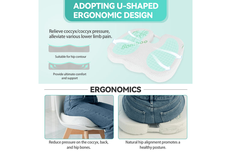 Coccyx Memory Foam Seat Cushion with Bamboo Cover